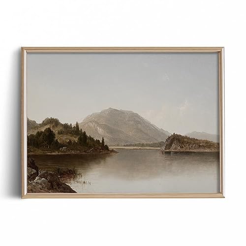 Farmhouse Still Life Picture Living Room - Lakeside House Nature Mountain Oil Painting - 11 x 14 Art Print- Rustic Vintage Decor for Bedroom - Art