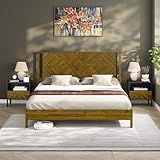Bme Ethan Solid Wood King Bed Frame with Diamond Headboard -...