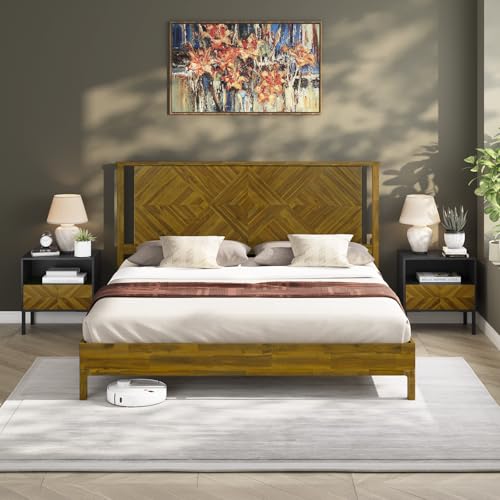Bme Ethan Solid Wood King Bed Frame with Diamond Headboard...