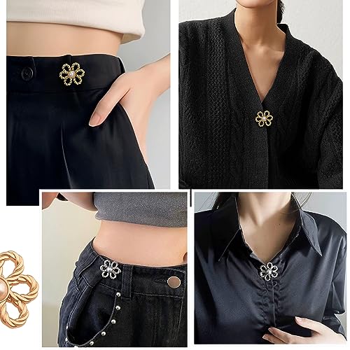 Ainvhh 8 Sets Flower Jeans Button Pant Waist Tightener, Adjustable Waist Buckle Sets No Sew and No Tools Detachable Decorative Buckles, Jean Buttons Pins for Loose, Pants, Skirts, Sleeves
