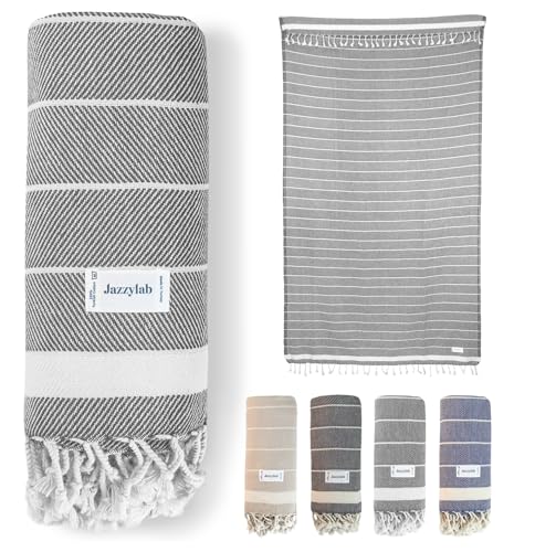 jazzylab VEREV Fouta Peshtemal | 100% Coton | Motif Chevrons élégant | Ultra légère et absorbante | Idéale pour Plage, Sauna, hammam & Voyage | Fabriquée...