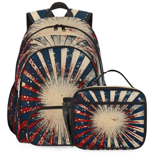 TropicalLife Geometric Backpack with Lunch Box Set, Back Pack and Lunch Bag Geometric Waterproof Casual Daypack Bag for Work Travel