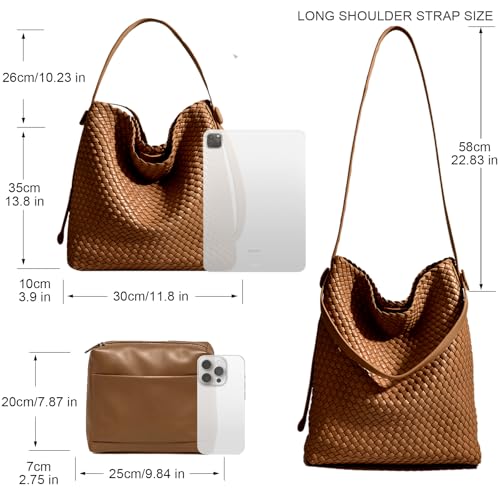 Image of Large Woven Tote Bag Vegan Leather Shoulder Bag for Women Fashion Travel Shopper Bag Top Handle Handbag and Purse