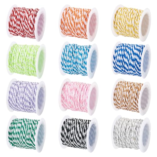 Craftdady Cordon tressé en coton bicolore de 120 m de long - 1,5 mm - Pour emballage de cadeaux, bricolage, bracelet, collier, travaux manuels, décoration d'intérieur