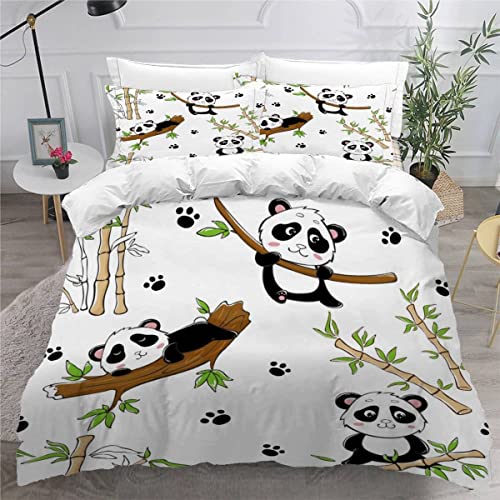 Aolity Housse de Couette 140x200cm Enfant Parure de Lit Panda , Panda des Enfants Housse Couette Ado Garçon Fille 1 Personne ,2 Taies d'Oreillers 50x75cm,Douce Multicolore, 140x200+2x50x75
