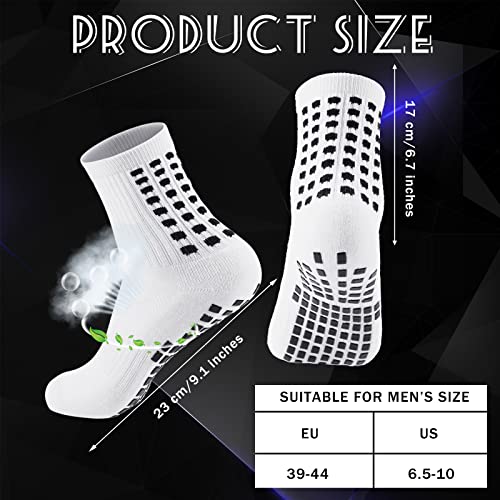 Elfcool Grip Socks Soccer, 6 Pairs Non-Slip Soccer Grip Socks For Men Or Women, Cushioned Athletic Non-Skid Crew Soccer Socks With Arch Support Mesh Ventilating For Running, Hiking (White) #TOP1