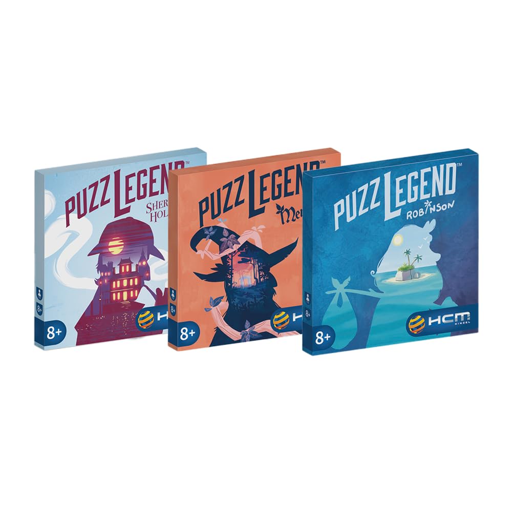 HCM KinzelPuzzlegend Card Game Bundle - Discover the Legends Sherlock, Merlin and Crusoé through Puzzles - Strategy Game from 12 Years - 55213