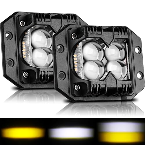 Flush Mount Pod Lights 5Inch 2 pcs - 80W Amber White Spot Strobe Side Shooter Rear Bumper Lights for Truck ATV UTV SUV Offroad 4x4 Boat