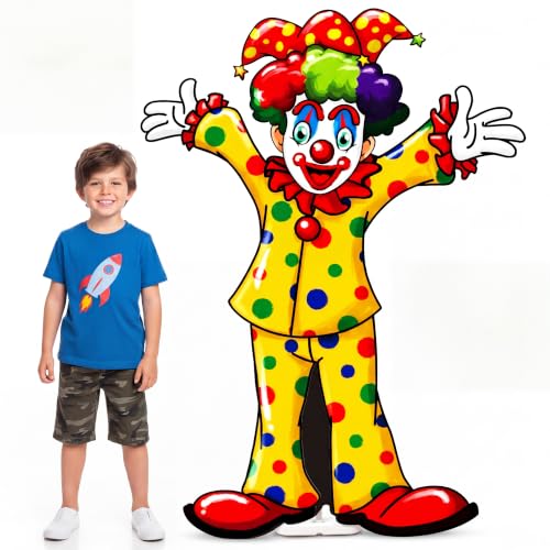 Image of Qunclay 4ft Circus Clown Cardboard Cutout Carnival Party Decoration Life Size Clown Photo Booth Prop Stand up Display Party Backdrop Decor for Carnival Birthday Supplies