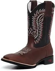Botina Country Masculina Texana Couro Cano Longo Bico Quadrado