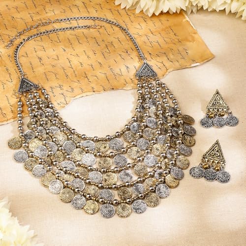 Image of Rubans Oxidised Necklace Set Indian Tribal Style Ethnic Jewellery Gift for Women & Girls