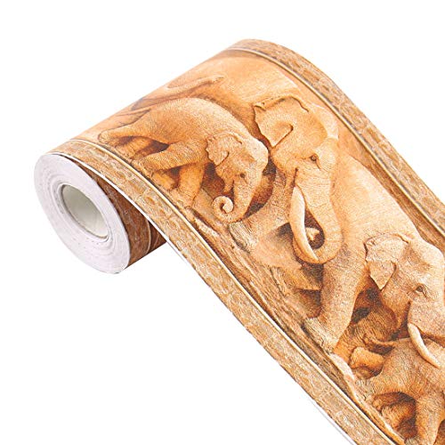 3D-Wandpapier-Bordüre, selbstklebende Wandverkleidung, PVC-Bodenränder, für Küche, Badezimmer, Schlafzimmer, Wanddekoration, Papier, 10 cm x 100 cm (brauner Elefant) Cover