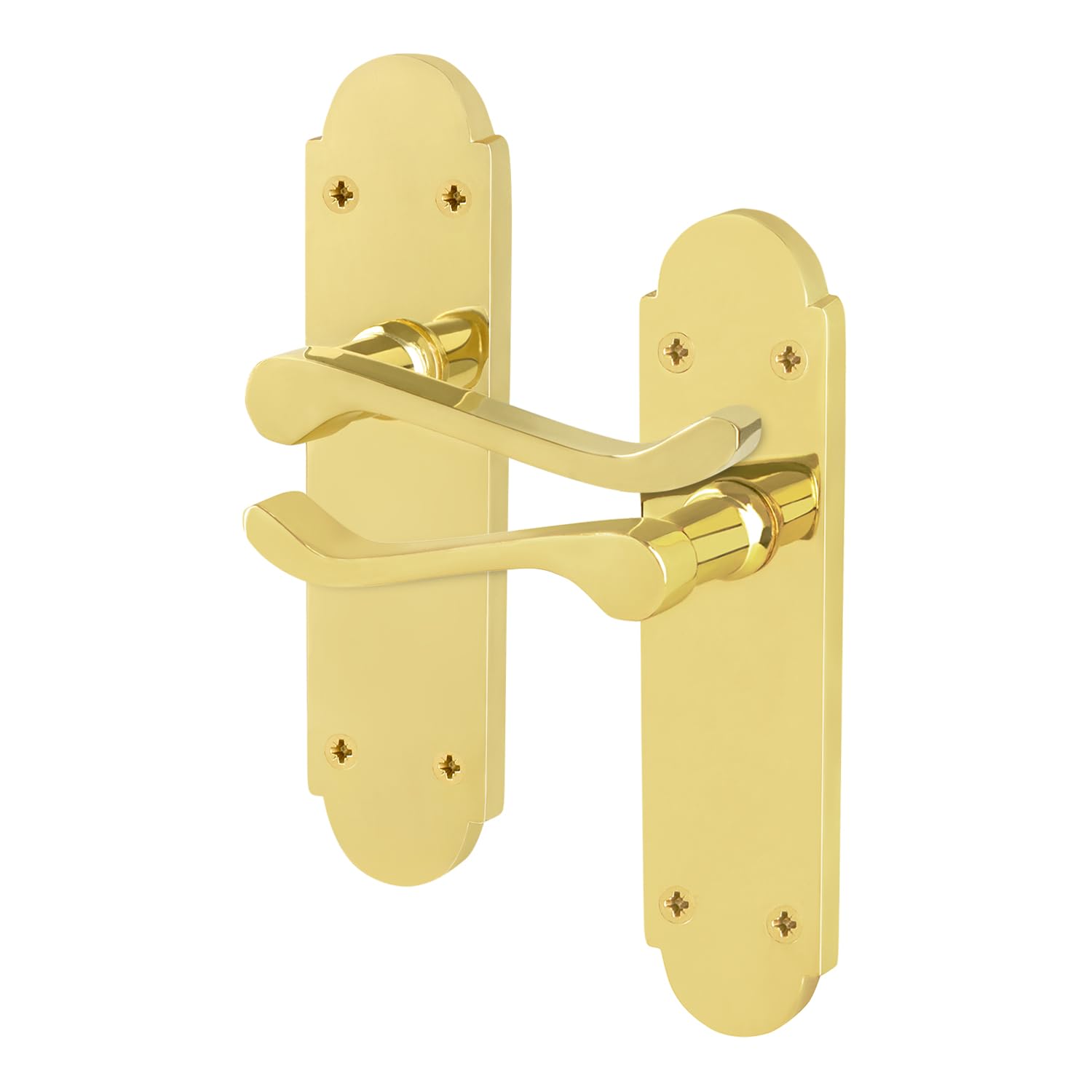 EAI Polished Brass Door Handles, 1 Pair on Backplate - Victorian Scroll — image 1