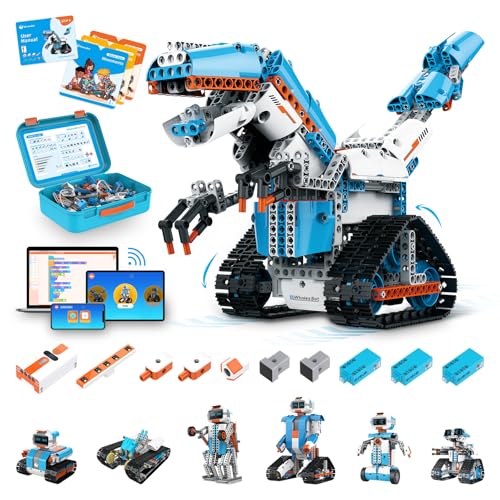 WhalesBot E7 Pro Coding & Remote Control Robot Kit for Kids 8+, Scratch & Modular Programming, Educational Engineering Science Toy Set with Smart Controller/Sensors/Motors for Kids Ages 8-12, 12-16