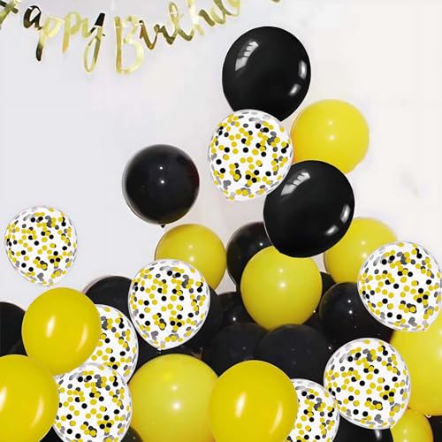 Image of 50Pcs 12inch Yellow and Black Party Balloons with Yellow Black Confetti Balloons for Birthday, Baby Shower,Family Parties,Graduation Engagement Decoration