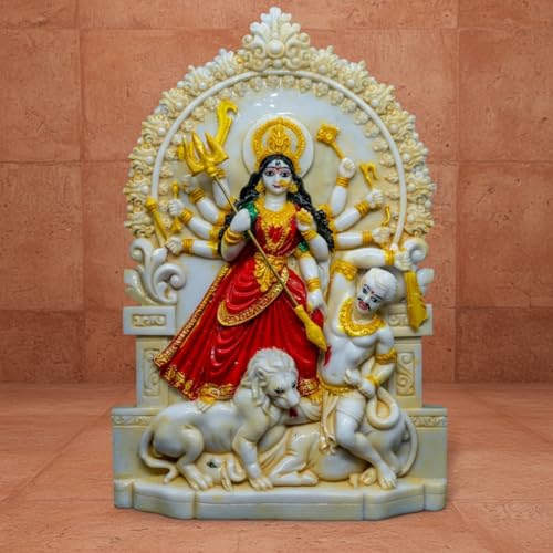 Image of Maa Durga Idol Statue murti - Handmade and Hand Painted Bengali Mahisasurmardini Durga Thakur - Presented by MollisArts