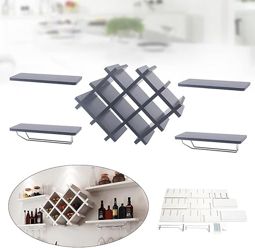Miniatura 3 de LEYSRIS Estante de vino de pared de 8 niveles, fácil acceso, almacenamiento de metal para vino negro, ahorro de espacio, con 8 botellas