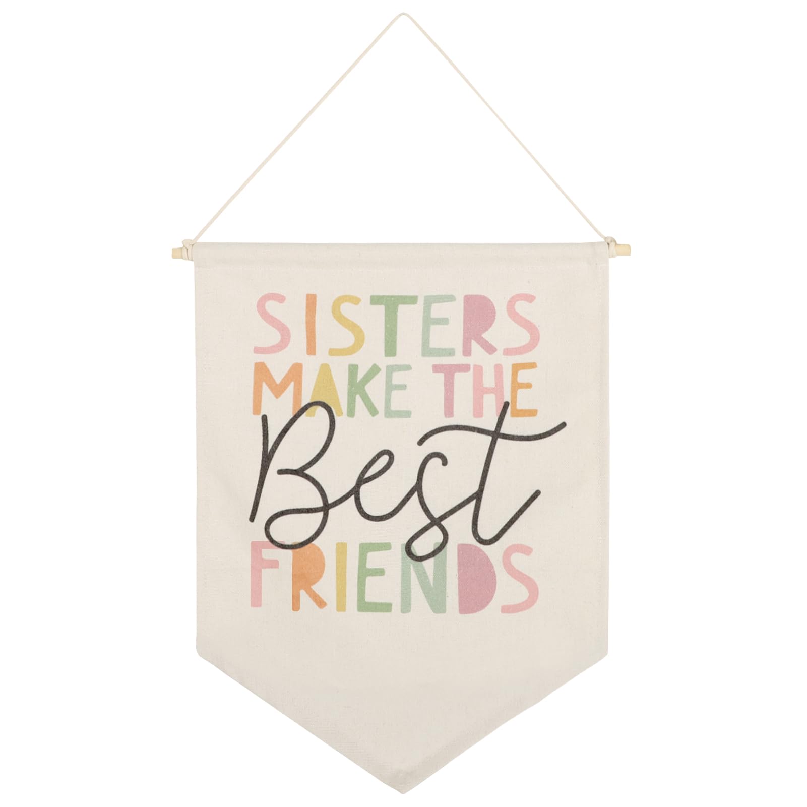 Sisters Make The Best Friends Hanging Wall Canvas Banner, Baby Girls Nursery Decor, Toddler Kidsroom Wall Canvas Hanging Pennant Flag Banner Decor for