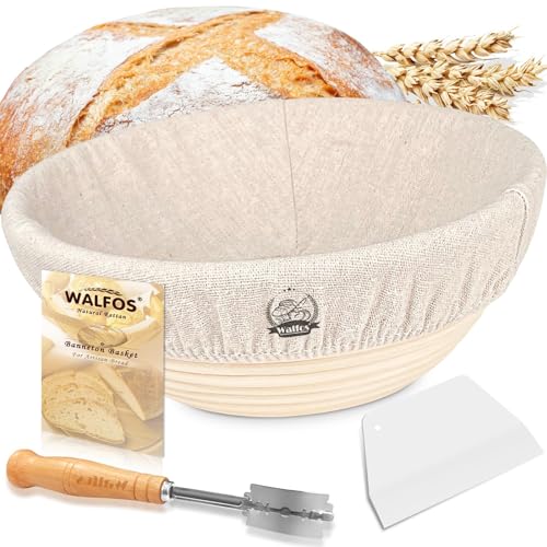 Walfos Round Banneton Proofing Basket Set - 23cm, Natural Rattan