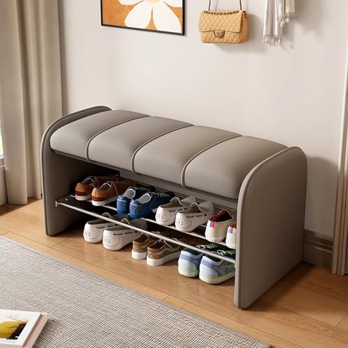 Banco de zapatos de piel sintética con madera para dormitorio 2