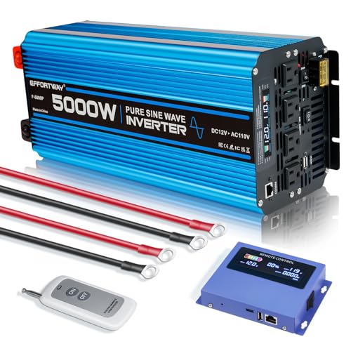 5000W Pure sine Wave Inverter DC 12V to AC 110V/120V Converter 10000w (Peak) with LCD Display...