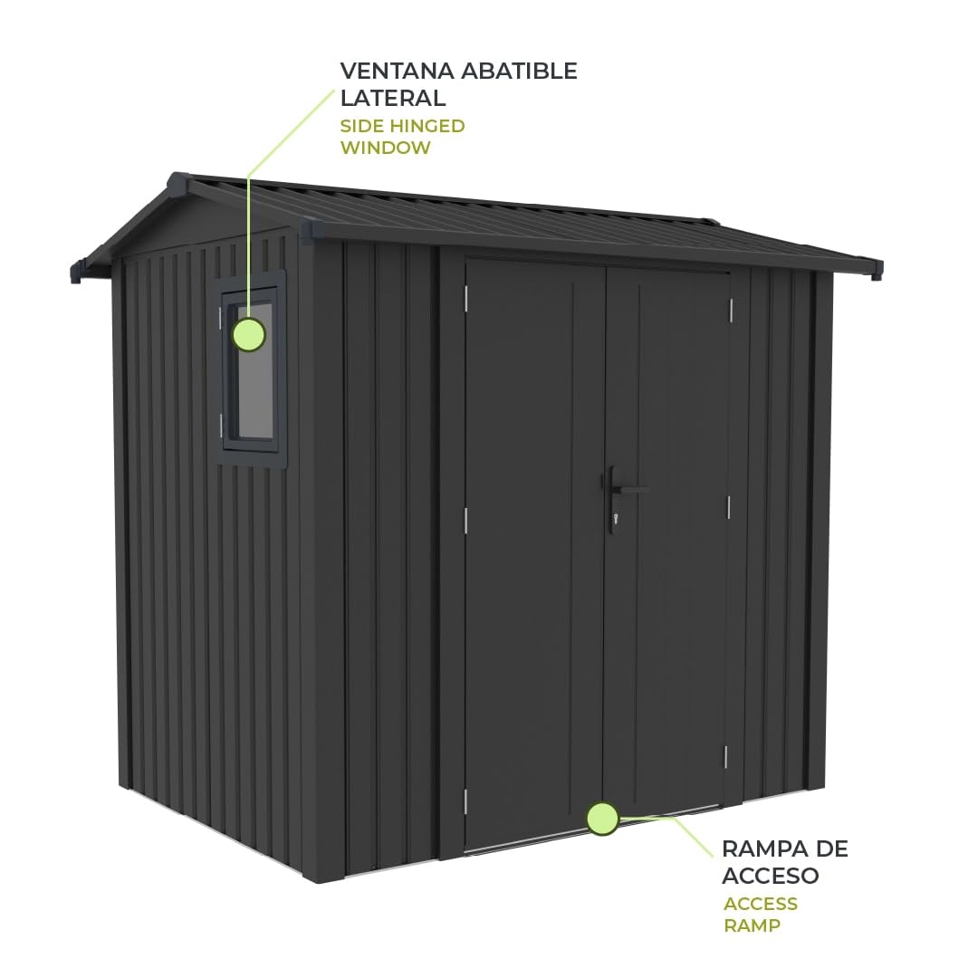 Gardiun Caseta Metálica Spree 4,1 m2 Exterior 232x176x212 cm de Acero con Ventana Lateral y Puerta Doble 106x178 cm