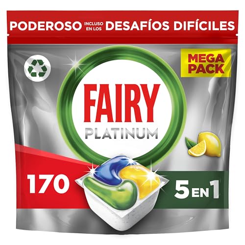 Fairy Platinum Limón, Cápsulas De Lavavajillas Todo En Uno, 170 Cápsulas, Para Los Restos Más Difíciles, Limpia Incluso La Grasa De Los Filtros