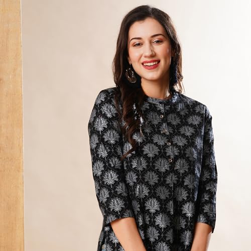 Image of Globus Women Solid Shirt Collar Lace Inserts Kaftan Tunic