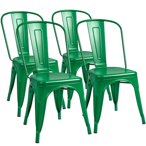 Furmax Metal Dining Chair Indoor Outdoor Use Stackable Classic Trattoria Chair Chic Dining Bistro Cafe Side Metal Chairs Set of 4 (Green)