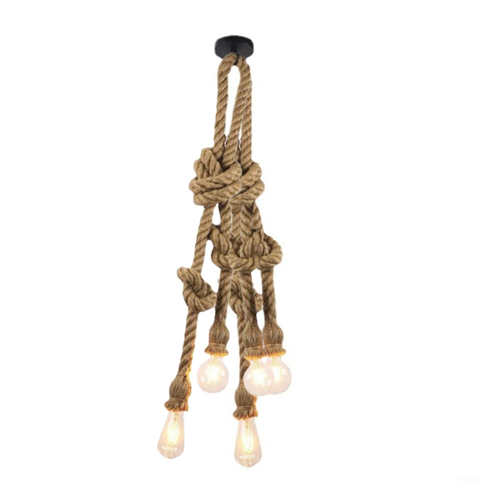 EasyByMall DIY Hemp Rope Retro Industrial Chandelier,Industrial 5 Lights Pendant Light Fitting, Retro E27 Living Room Restaurant Pendant Lights