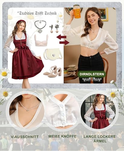 Dirndlbluse blanche décolleté en V avec patte de boutonnage DIRNDLSTERN - 3