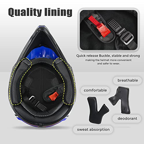 Youth Motocross Dirt Bike Helmet Anti-Collision Atv Dot Approved Offroad Motorcycle Four Wheeler Outdoor Street Bmx Mx Offroad Full Face Helmet (Blue, Small) #TOP4