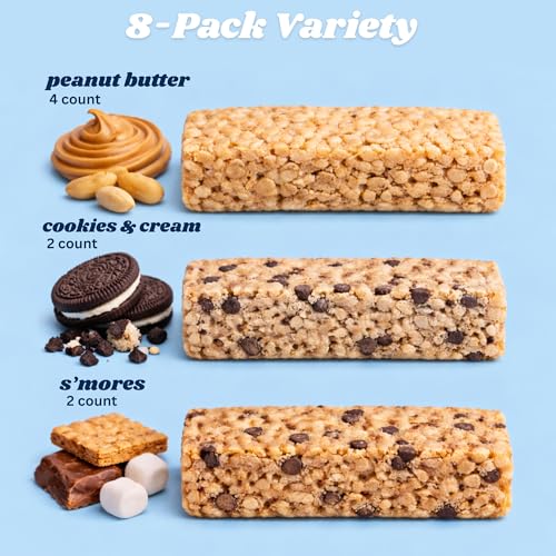 Image of Tidetreats Crispy Rice Protein Bars - High Protein Snack with 25g Protein, Low Sugar, 7g Fiber, Gluten Free, Clean Ingredients - Healthy Energy Bars - 8 Count, Variety Pack