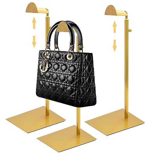 Royxen 3 Pack Purse Holder Purse Display Stand with Adjustable Height Bag Stands for Display Stainless Steel Purse Rack for Bags Organizer (Gold)