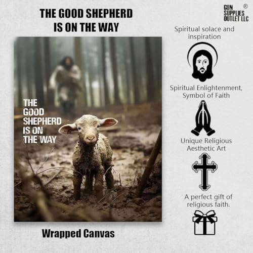 Image of GUN SUPPLIES OUTLET LLC Christian Canvas Wall Art Jesus Saving Lamb Picture Jesus Running Art Christian Wall Decor for Wall Decor Bedroom Decorations 12x16 inch