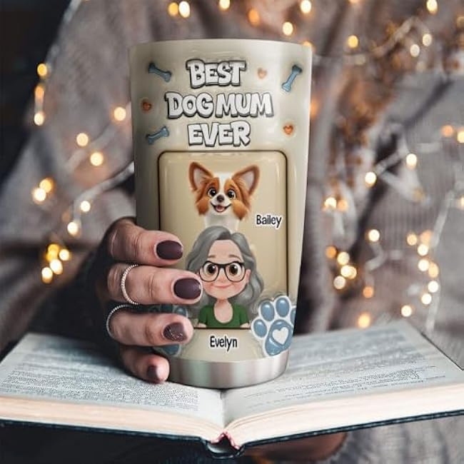 Custom Dog Mom Tumbler ¨C Personalized Best Dog Mom 20 Oz Tumbler, Custom Coffee Cup for Women, Gift for Her, Mommy
