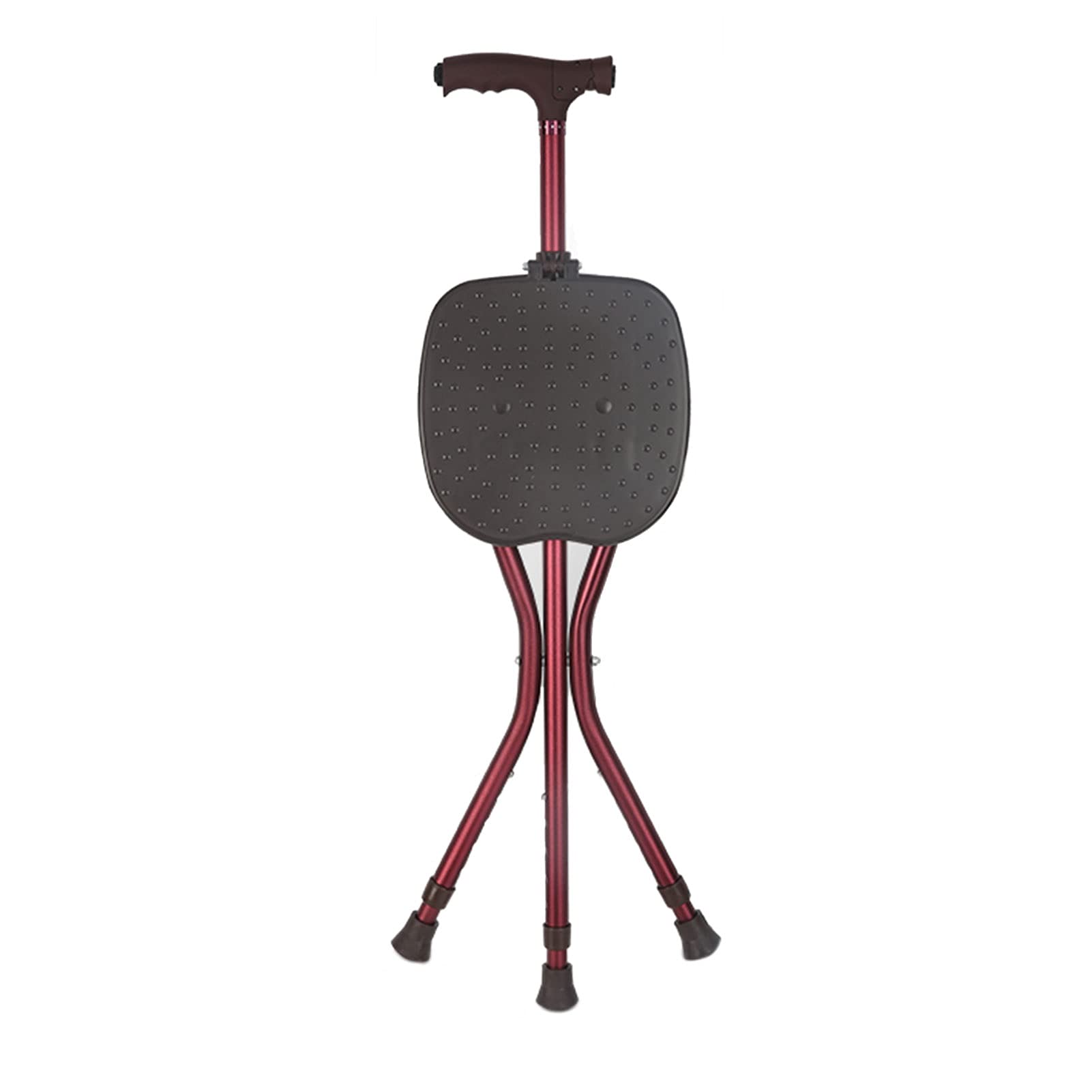 Trípode de aluminio caminando con asiento de silla, luces led ajustables para caminar bastón, bastones plegables para hombres / mujeres, asas cómodas y bastones de base antideslizante ( Color : Red )