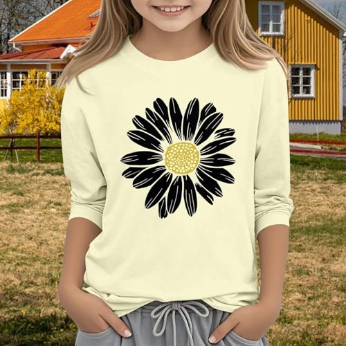Kids Girls T Shirt 3/4 Length Sleeve Tops Crew Neck Shirt Casual Athletic Tops Cute Patterned Dandelion4