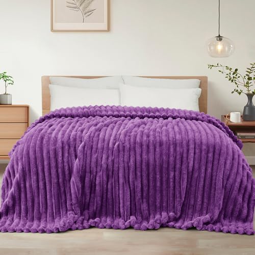 Exclusivo Mezcla Couverture Polaire, Plaid Canapé en Rayé, Couverture de Lit Super Douce en Jacquard, Léger et Moelleux pour Toutes Les Saisons, 220x240CM,...