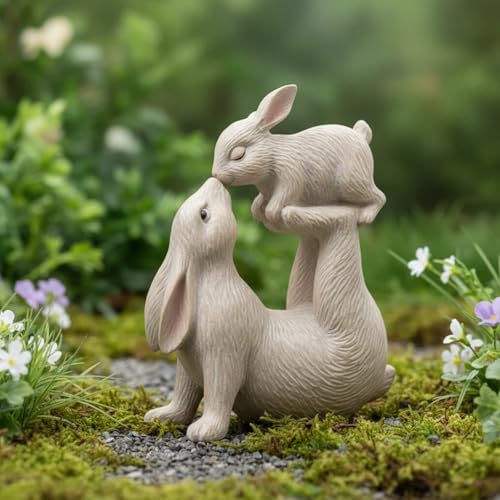 Braxio Rabbit Decor for Home Garden – Kissing Bunny Statue, Living Room, Bookshelf, or Patio Decor, Resin Figurine for Animal Lovers, 6.3" L x 2.6" W x 7.9" H