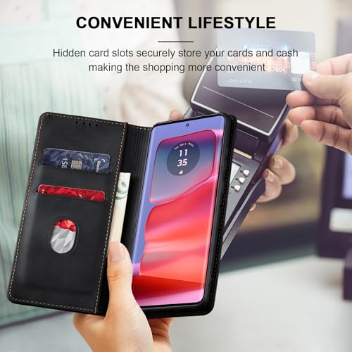 Image of Jasonyu Case for Motorola Edge 50 Pro,Leather Flip Protective Case [Holster, Magnetic, Card Slot,Stand Function] Wallet Leather Case Cover (Black)