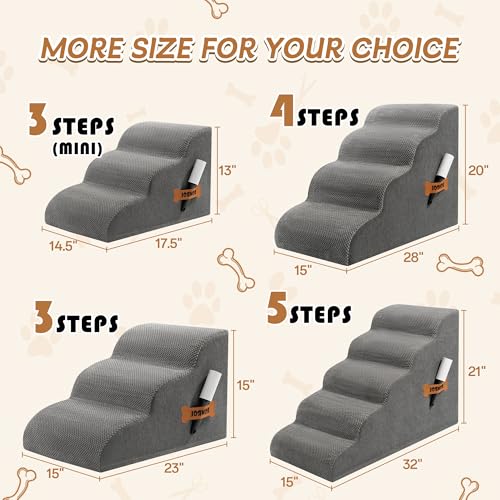 Romrol Dog Stairs Ramp for Beds Couches, 15.7” H 33D Extra Wide Pet Steps with Durable Non-Slip Waterproof Fabric Cover, Dog Slope Stairs for Small Dogs and Cats or Pets Friendly, 3-Tiers, Grey - Image 3