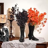 Ninehaoou 1 Pairs Halloween Flower Vase 7.1 Inch Witch Boot Vase Black Ceramic Gothic Planter Halloween Table Centerpieces for Indoor Outdoor Home Office Decor