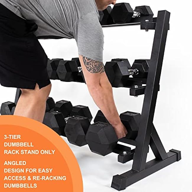 3-Tier Dumbbell Rack Multilevel Weight Storage Organizer for Home Gym, Weight Rack for Dumbbells, Kettlebells, 1100LBS(Rack Only)