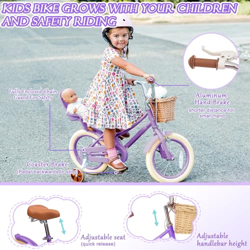 Image of Glaf Girls Bike Bicycle for 2-12 Years Old 12 14 16 20 inch Kids Toddler Bike with Training Wheels and Basket,Doll Seat, Kids Bike Bicycle for Gift