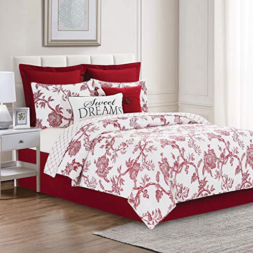 C&F Home Colonial Williamsburg Arcadia Crimson Red Full/Queen Quilt Set Machine Washable Reversible Cotton Quilt Set Full/Queen 3 Piece Set Crimson