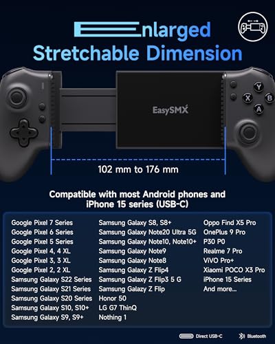 EasySMX M15 Móvil Mando de Juego Bluetooth para Teléfono Android & iOS - con Botones Mecánicos - Hall Joysticks/Triggers - Vibración - Negro - imagen 2