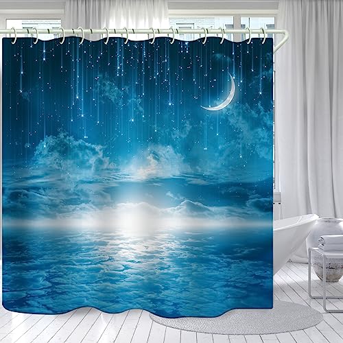 Lyfans Shower Curtains Waterproof Polyester Fabric,Large Width Bright Partition Curtain With Blue Starry Sky Print,Shower Curtain Liner For Bathtub Bathroom With 12 White Hooks (72 X72 Inches) #TOP3