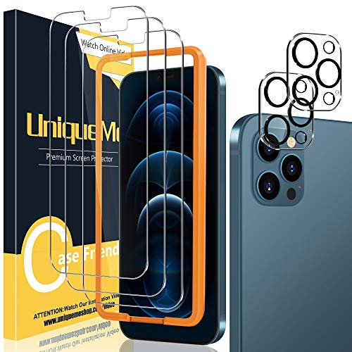 [2+3 Pack] UniqueMe Camera Lens Protector and Screen Protector Compatible with iPhone 12 Pro 6.1 inch Termperd Glass [U-Shaped Cutout]NOT for iPhone 12[Installation Frame] HD Clear [Anti-Scratch]