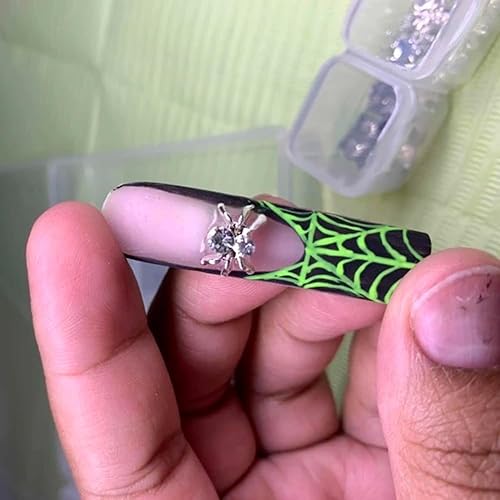 Miniatura 6 de SHANRUN 36 dijes de uñas de araña, decoración de Halloween, diamantes de imitación plateados para uñas acrílicas, dijes de uñas de aleación con gema